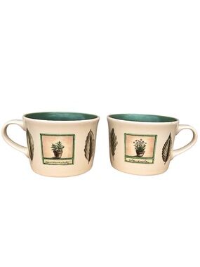 Pfaltzgraff Portfolio Naturewood Chamomile Spearmint Garden Short Coffee Mugs